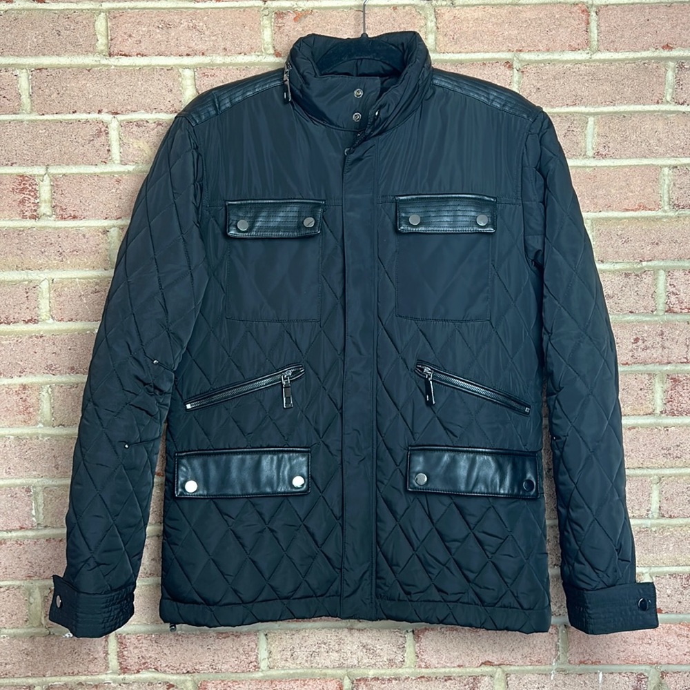 Zara Man Quilted Puffer Black Jacket Zippers And Pock… Gem